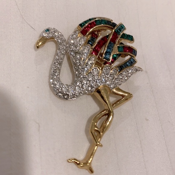 None Jewelry - RARE COSTUME JEWELRY BROOCH OF FLAMINGO ANTIQUE